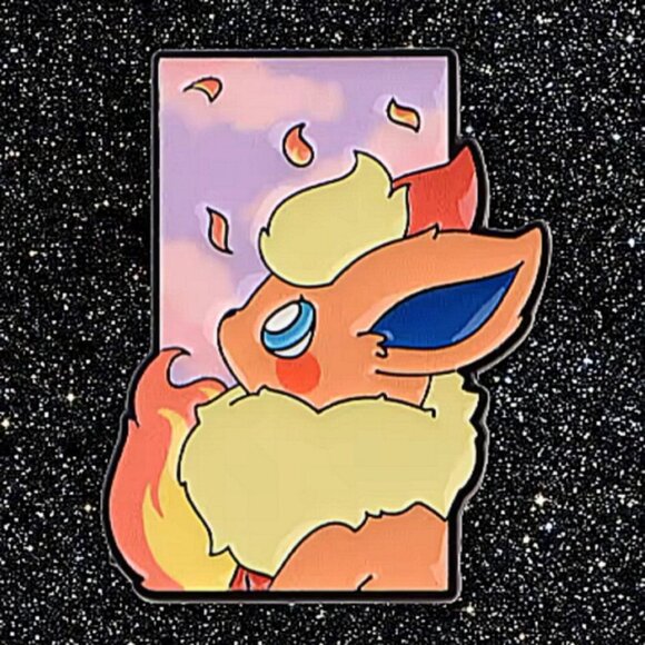 Pokemon Accessories - Pokemon Flareon Dreamy Portrait Enamel Pin Autumn Leaves Warm Fire Design